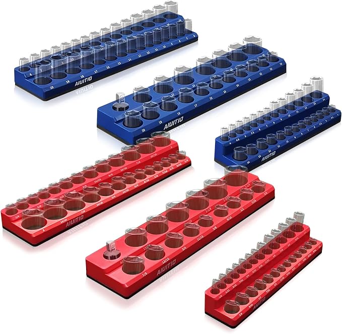 6-Piece Magnetic Socket Organizer Set, Magnetic Socket Holder Includes 1/4" by AIUITIO