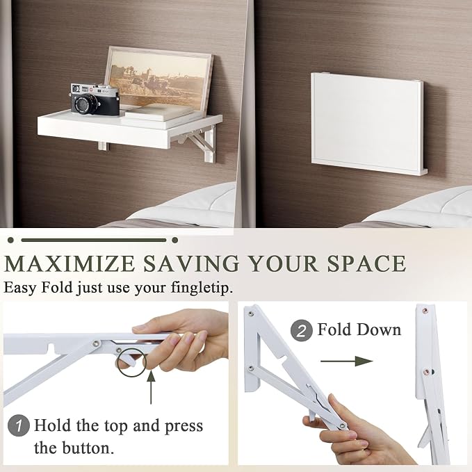 TEAMIX Wall Mounted Folding Bedside Shelf, 16.5''x12'' Space Saving Bed Side - Image 5