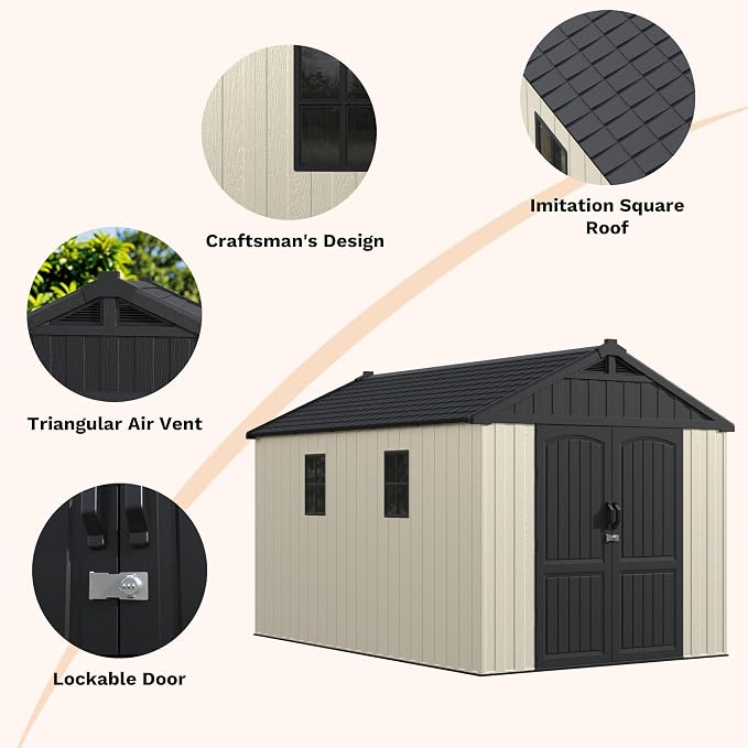 Devoko Resin Storage Shed with Floor, 8 x 12 FT Outdoor Plastic Tool Shed with - Image 4