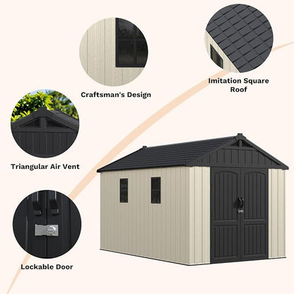 Devoko Resin Storage Shed with Floor, 8 x 12 FT Outdoor Plastic Tool Shed with - Image 4