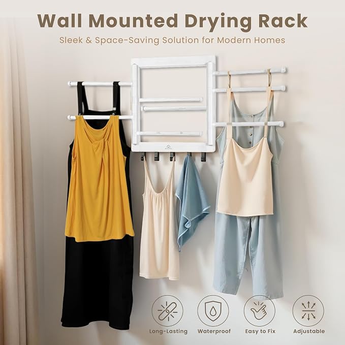 Bamboo Wall Mount Drying Rack for Laundry – Collapsible Foldable Clothes Dryer - Image 2