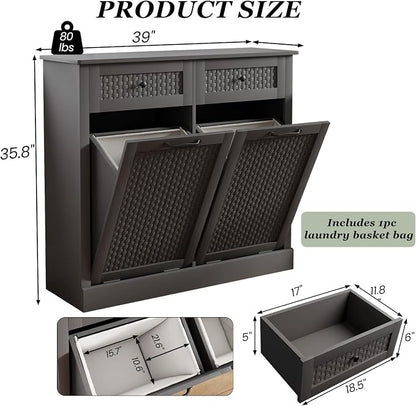 Double Tilt Out Laundry Hamper Cabinet, 10 Gallon Laundry Cabinet - Image 2