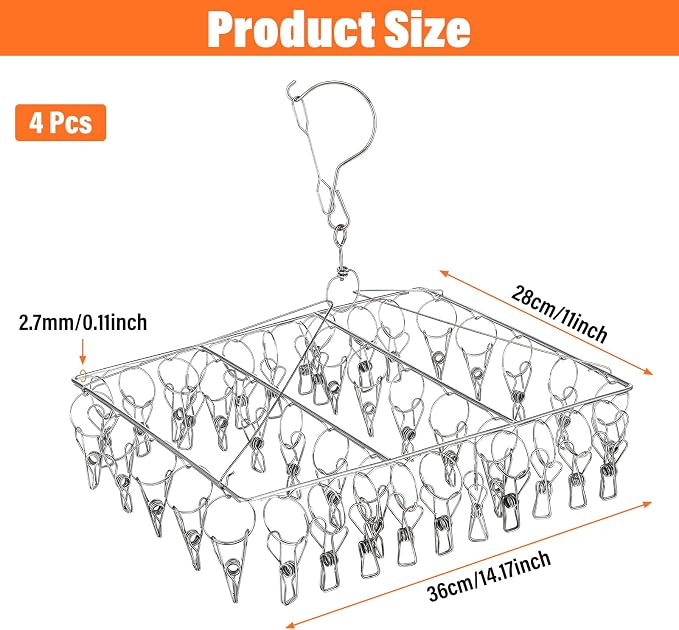 4 Pack Stainless Steel Sock Drying Rack - Image 2
