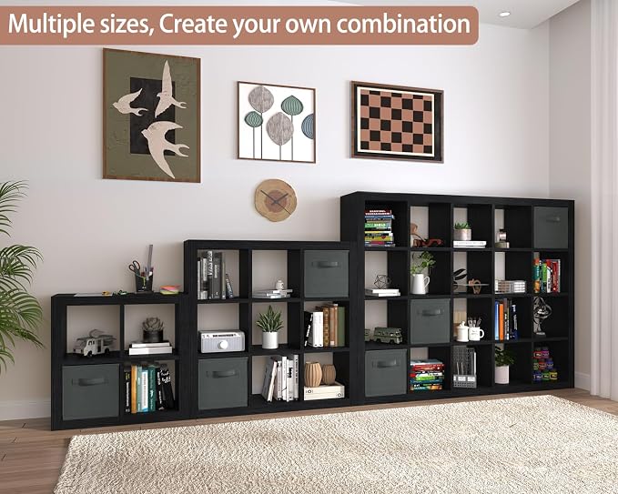Bookshelf with Storage Bins, 9-Cube Storage Organizer Sturdy Wooden Bookcase - Image 7