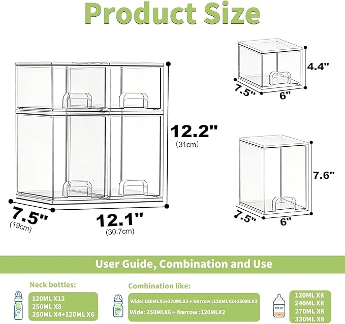 Baby Bottle Storage Organizer: Clear Stackable Storage Drawers, Acrylic Bottles - Image 2