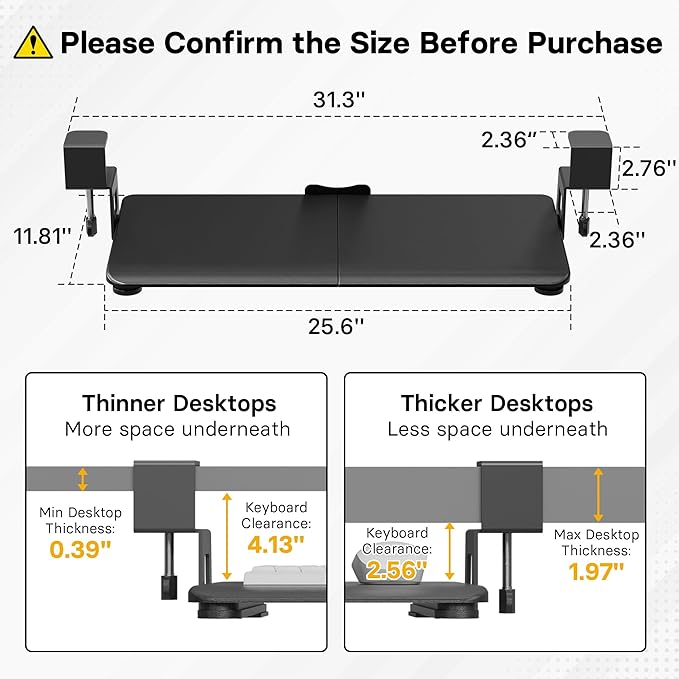 BONTEC KMT01 Under Desk Keyboard Tray, Pull-Out Keyboard & Mouse Platform - Image 2