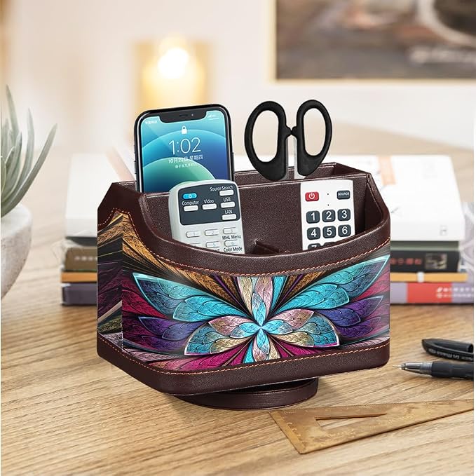 360° Rotating Remote Control Holder, PU Leather TV Remote Caddy Organizer - Image 7