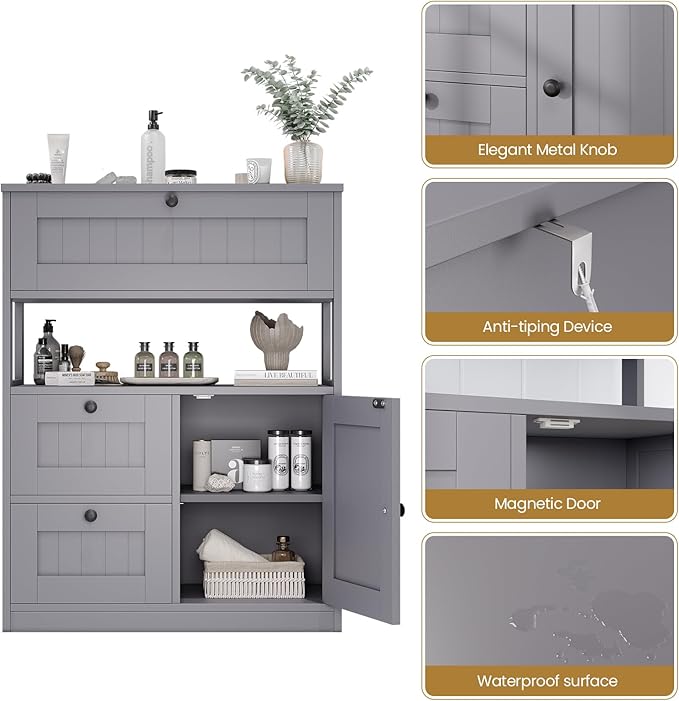 GRUSIGN Bathroom Cabinet, Modern Bathroom Floor Storage Cabinet Organizer - Image 6