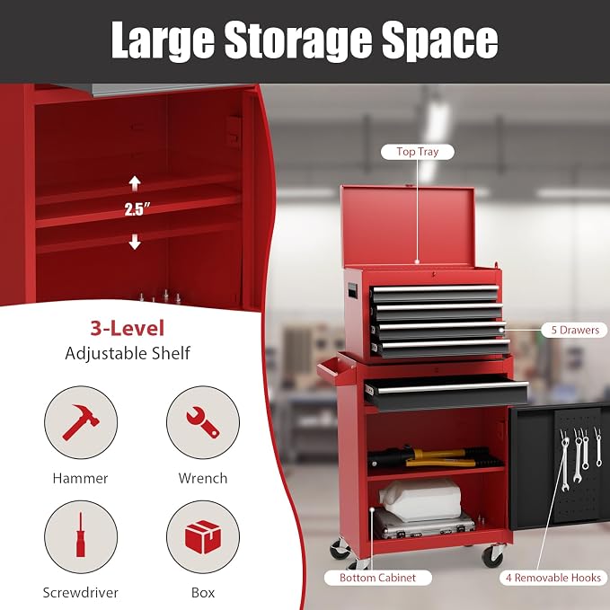 Goplus Tool Chest, 5-Drawer Rolling Tool Storage Cabinet - Image 7