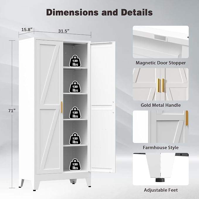 71" Tall Metal Pantry Cabinet, Kitchen Storage Cabinet - Image 2
