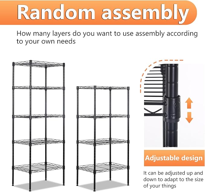 BestOffice | 5-Tier Wire Shelf | 17" x 12" x 48" | Black | Storage Shelves - Image 6