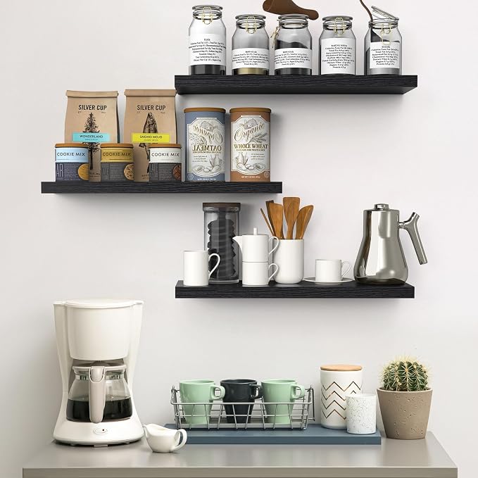 BAYKA Floating Shelves for Wall, 22.5 Inches Wall Mounted Rustic Wood Shelves - Image 4