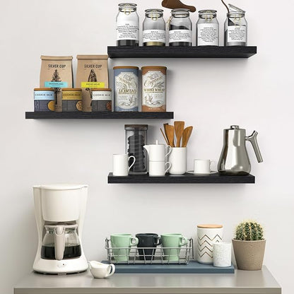 BAYKA Floating Shelves for Wall, 22.5 Inches Wall Mounted Rustic Wood Shelves - Image 4