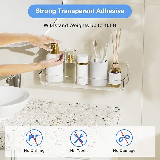 Diesisa Acrylic Wall Mounted Shower Caddy, Adhesive Bathroom Shelves | 4D" x - Image 6