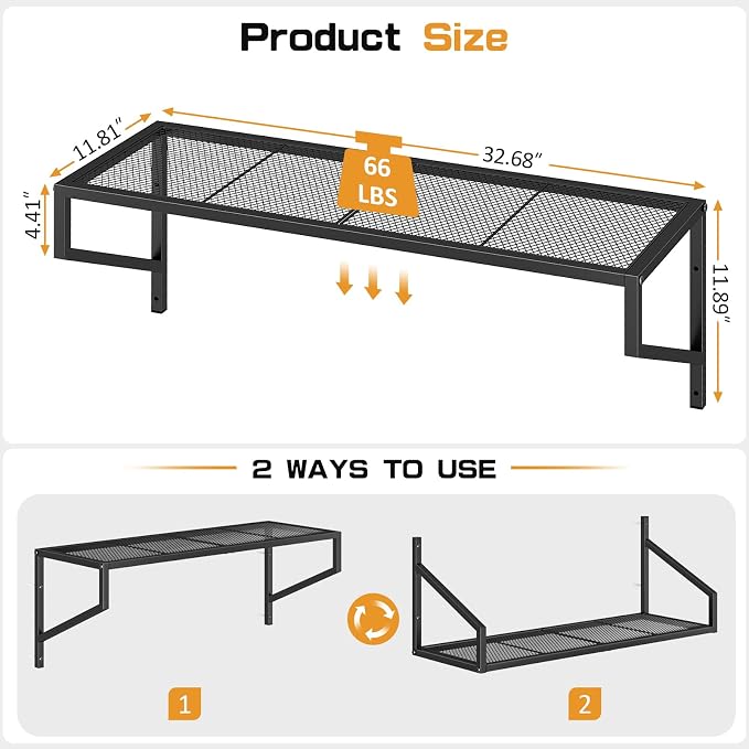 ThreeHio 3 Pack Garage Wall Shelving, Heavy Duty Garage Shelves Wall Mount - Image 3