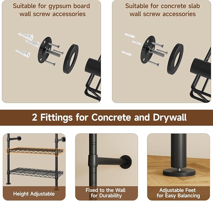 L2 Wall Mounted Closet System, Industrial Pipe Clothing Rack Clothes Racks - Image 6