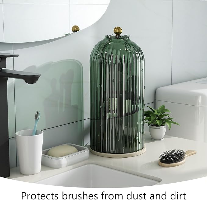 Makeup Brush Holder with Dustproof Cover 360 Rotating Makeup Brush Organizer - Image 2