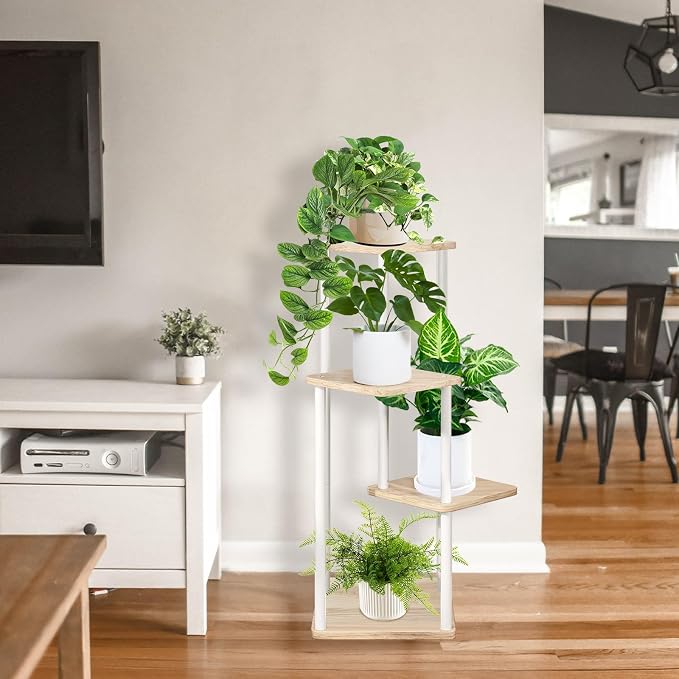 4 Tier Plant Stand Indoor, Thickened Metal Wood Corner Plant Shelf Stands - Image 5