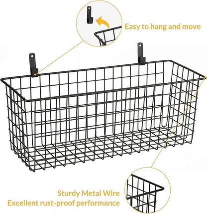 2 Sets Black Extra Large Hanging Wall Basket - Image 3