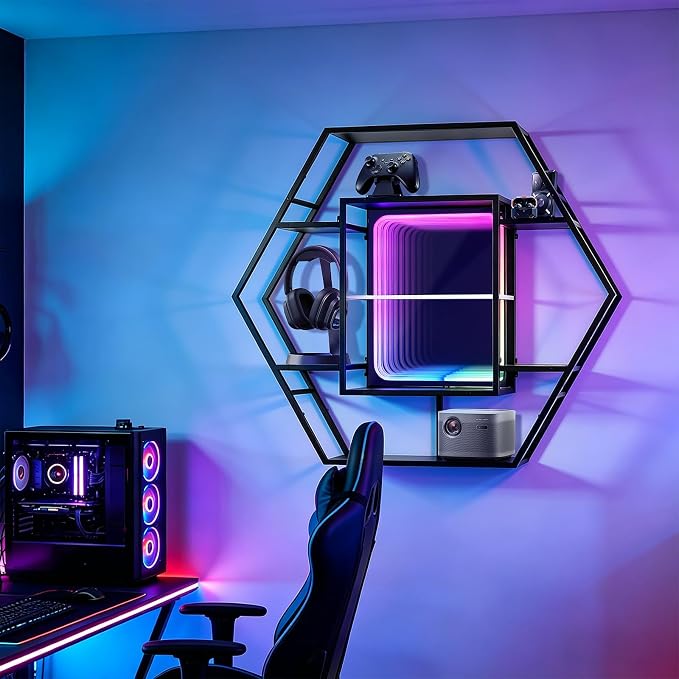 Infinity Mirror Gaming RGB Hexagon LED Floating Shelf, 36.6" | RGB - Image 3