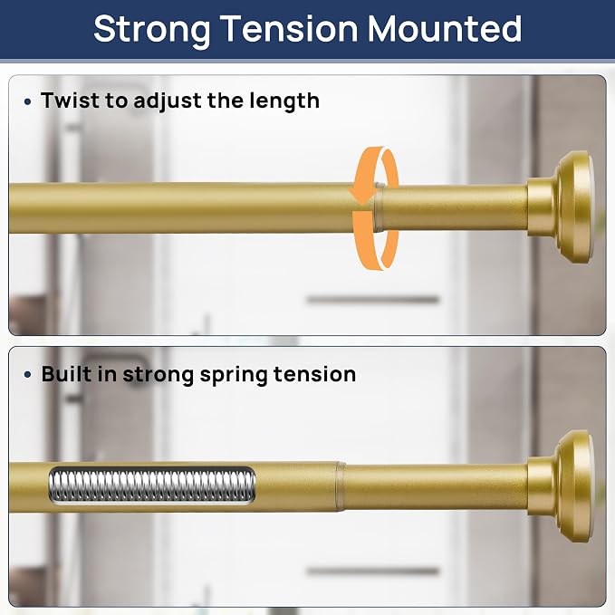 ENJOYBASICS 1" Gold Shower Curtain Rod, 30-52" Adjustable, Secure Tension | - Image 3
