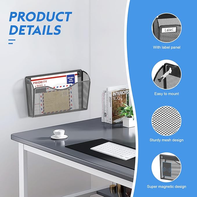 samstar 6 Pack Magnetic File Holder, Mesh Wall File Organizer File Pocket Mail - Image 6