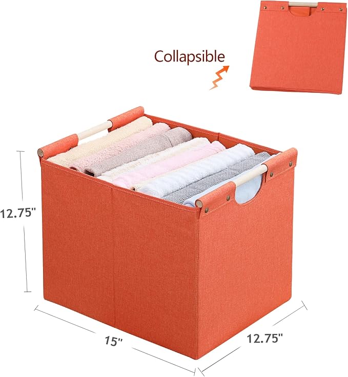 HOONEX Large Collapsible Storage Bins, Linen Fabric, Storage Baskets - Image 7