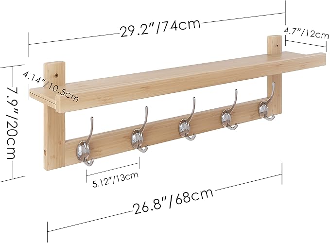 SMIBUY Coat Hooks with Shelf Wall-Mounted, 29.2 Inch Entryway Coat Rack - Image 2