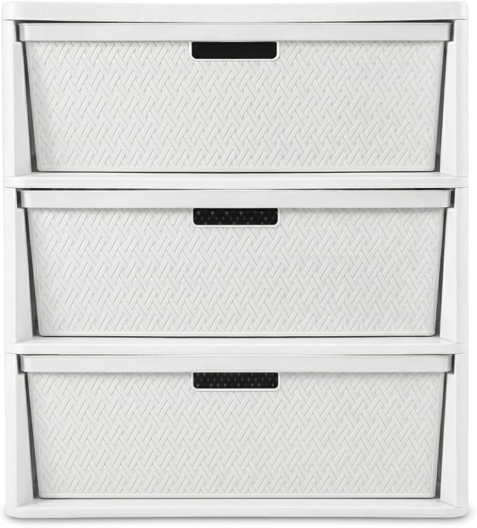 Premium Wide 3-Drawer Plastic Storage Tower, Decorative Opaque White Weave by Unknown
