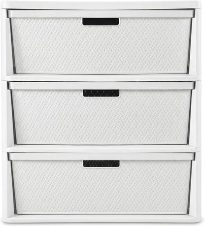 Premium Wide 3-Drawer Plastic Storage Tower, Decorative Opaque White Weave by Unknown
