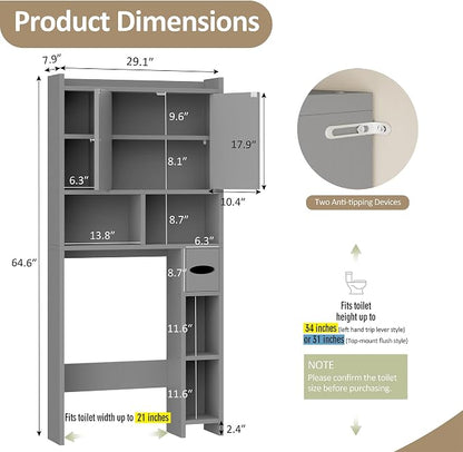 Over the Toilet Storage Cabinet, Freestanding Farmhouse Storage Cabinet Over - Image 2