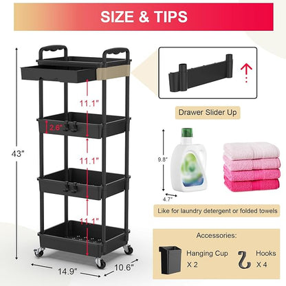 Goovilla 4 Tier Rolling Utility Cart Organizer - Image 4