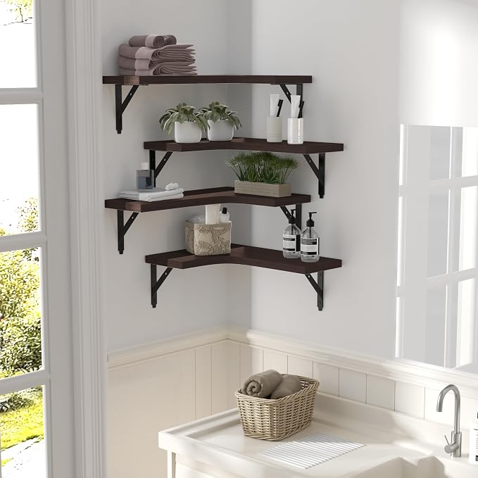 ROMGUAR CRAFT Corner Floating Shelves Wall Mounted Set of 4, Rustic Wood - Image 6