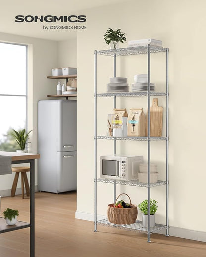 SONGMICS Storage Shelf, Metal Wire Shelving Unit, Adjustable Shelves, - Image 2