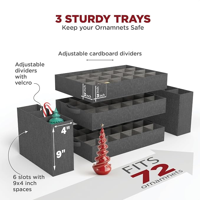 Premium Christmas Ornament Storage Box – Holds up to 72-3” Ornaments + 6 Side - Image 3