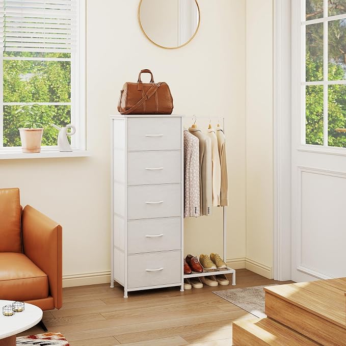 Somdot Dresser with Hanging Rack, 5 Drawers Small Closet - Image 2