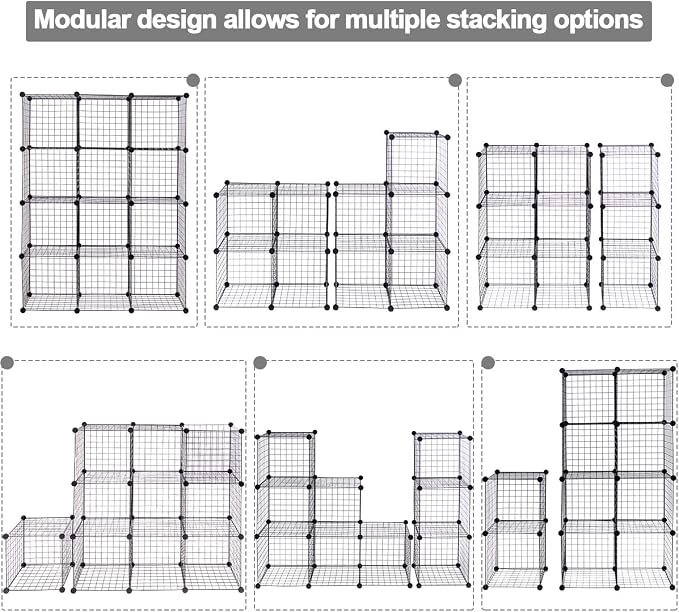 HAPPYGRILL 12-Cube Metal Wire Storage Cubes, Customizable Metal Rack Bookcase - Image 6
