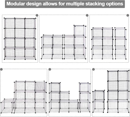 HAPPYGRILL 12-Cube Metal Wire Storage Cubes, Customizable Metal Rack Bookcase - Image 6