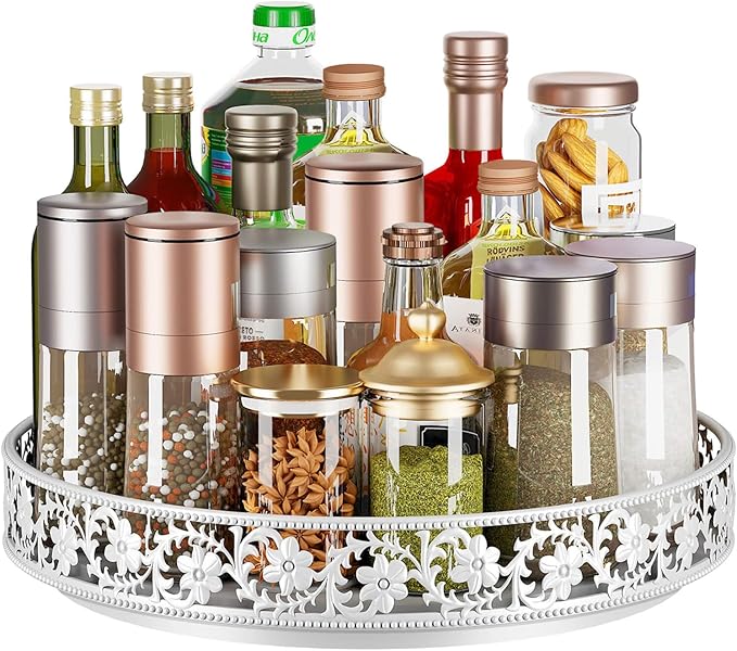Lazy Susan Turntable Organizer, 13 inch, Large Rotating Spice Rack, by HISKIWUU