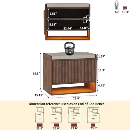 HOMEFORT 23.6" Fluted Shoe Storage Bench, Small Entryway Bench - Image 2