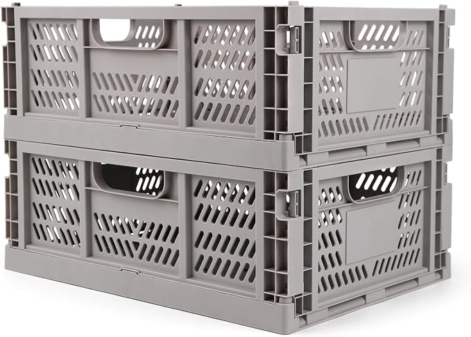 Domiella 2-Pack Crates for Storage, Storage Crates Plastic Stackable, Foldable by Domiella