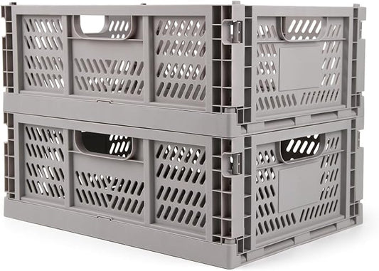 Domiella 2-Pack Crates for Storage, Storage Crates Plastic Stackable, Foldable by Domiella