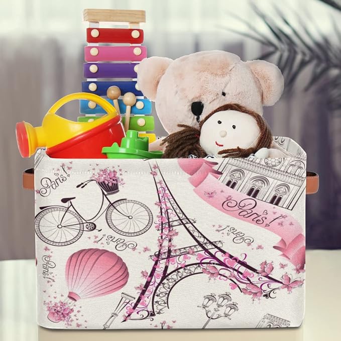 Storage Basket Floral Paris Eiffel Tower, Large Foldable Organizer Storage Bins - Image 4