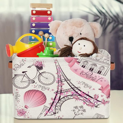 Storage Basket Floral Paris Eiffel Tower, Large Foldable Organizer Storage Bins - Image 4
