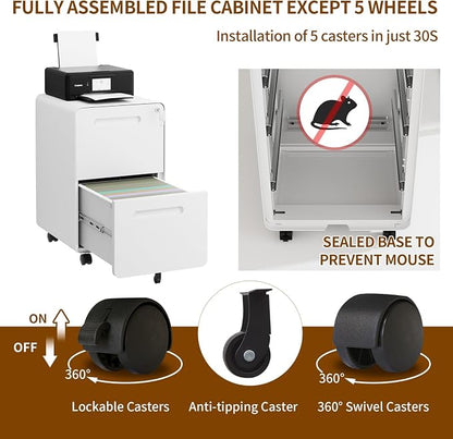 2 Drawer File Cabinet with Lock and 4 Keys, Mobile Metal Filing Cabinet - Image 7