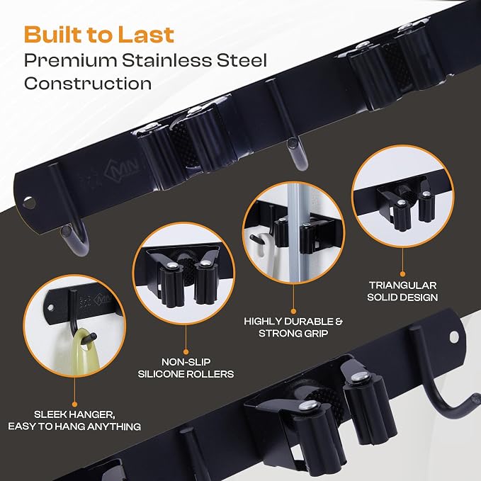 Heavy-Duty Stainless-Steel Broom Holder Wall Mount - Image 4