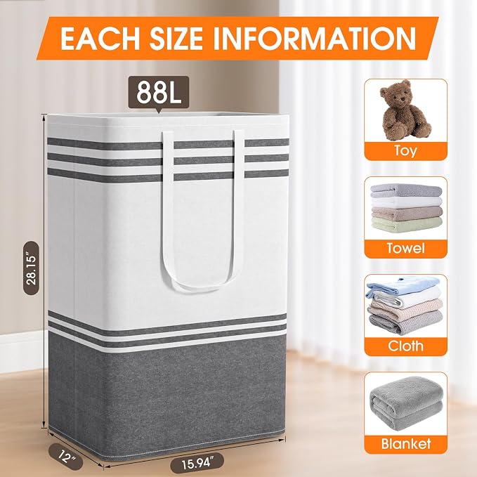 2 Pack Large Home Laundry Basket, Laundry Hamper, Freestanding Waterproof Dirty - Image 2