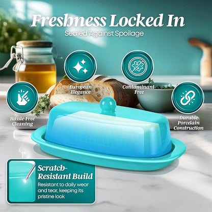 Flexzion Ceramic Blue European Butter Dish - Image 6