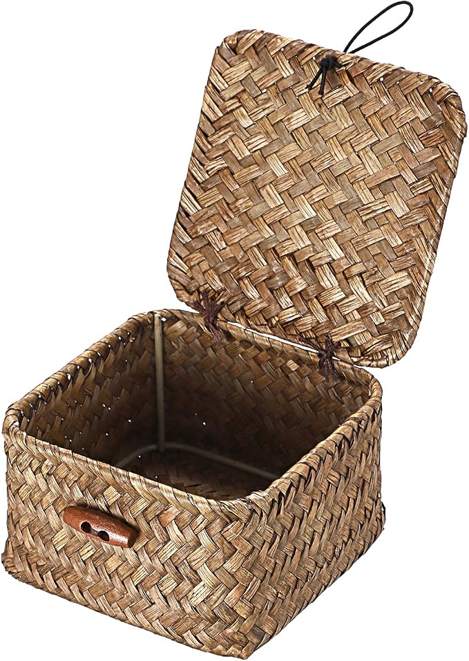 Hipiwe Handwoven Seagrass Basket Bin Small Decorative Shelf Basket Boxes - Image 9