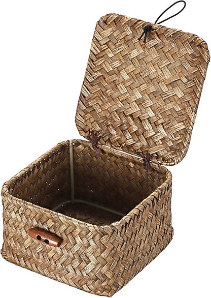 Hipiwe Handwoven Seagrass Basket Bin Small Decorative Shelf Basket Boxes - Image 9